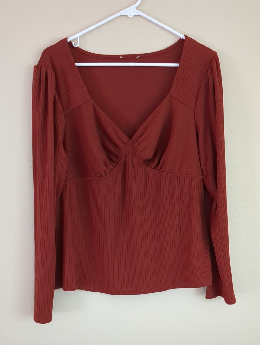 20" Pit-to-pit Ribbed Long Sleeve Shirt Top Autumn Red Orange Soft